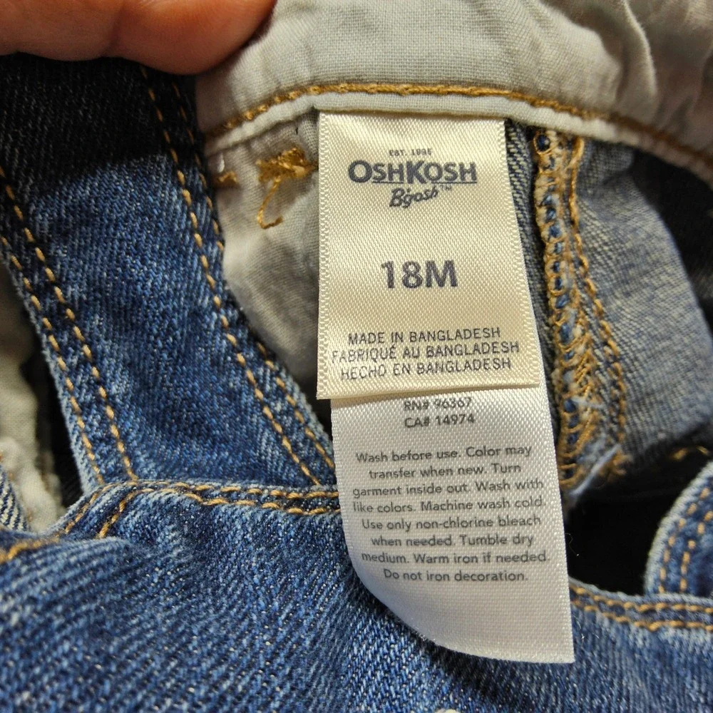 OshKosh B'gosh Denim Overalls Toddler Girls 18M Blue Floral Trim Vestbak